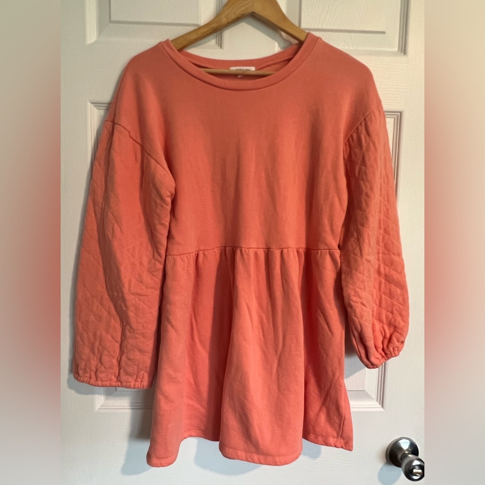 Size medium Stitch & Pine coral sweatshirt dress.  Quilted sleeves.